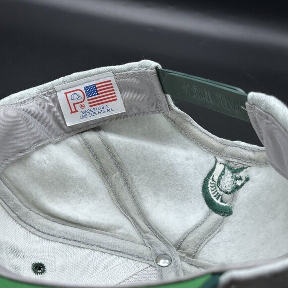 VINTAGE MICHIGAN STATE SPARTANS Gray / Green Spellout Snapback Hat Made In USA - Picture 9 of 9